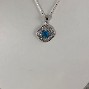 1CT Swiss Blue Topaz 925 Silver Pendant 16" Chain